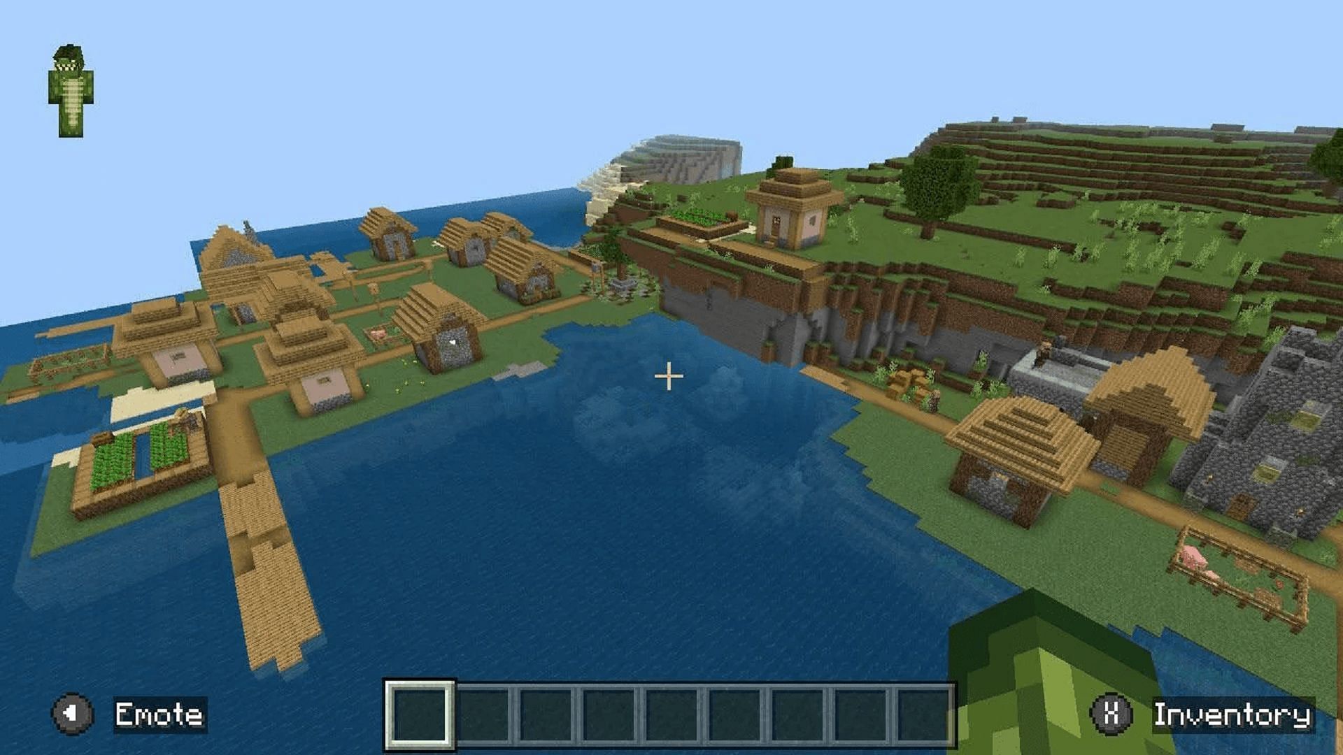 This seed's village presents some great nearby biomes to check out (Image via Grieving_gecko/Reddit)